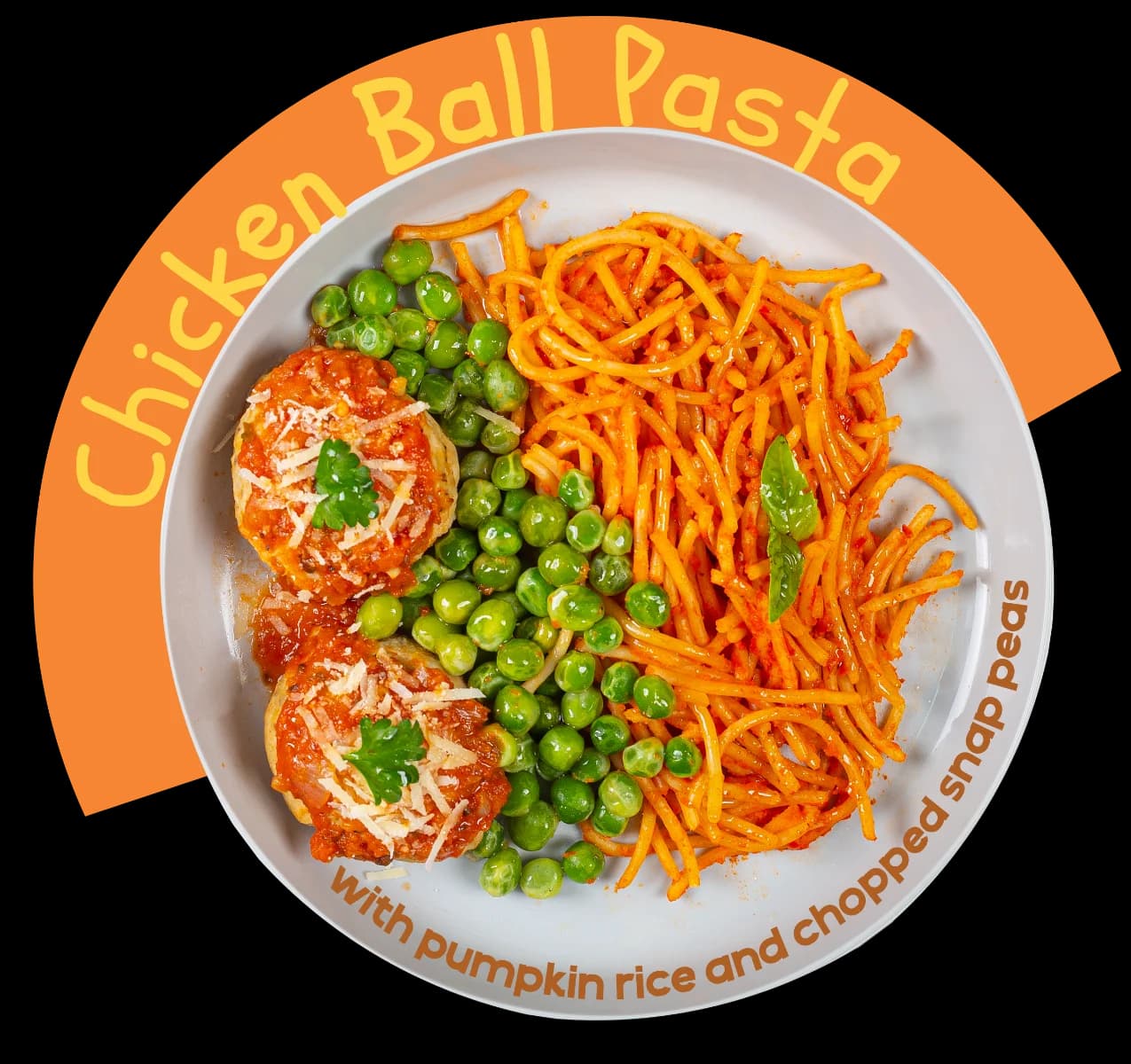 Chicken Ball Pasta w/ Nutty Tomato Sauce and Green Peas